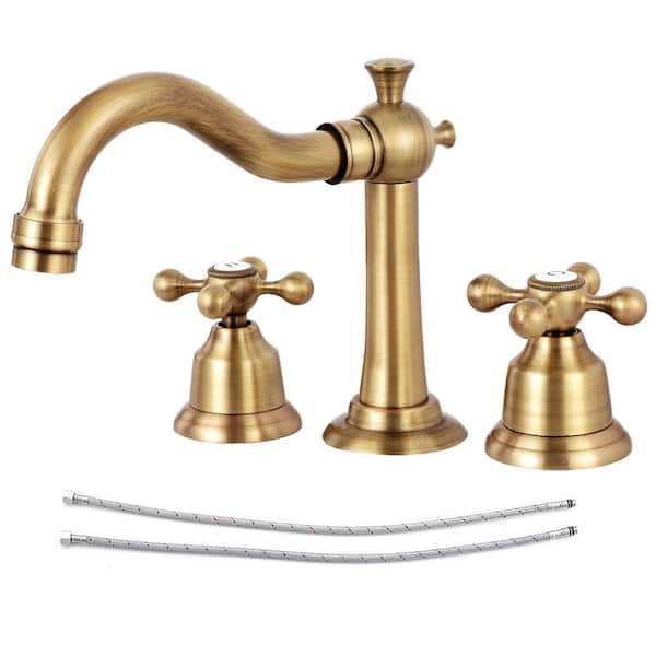 8 in. Widespread Double Handle Bathroom Faucet 3 Hole Sink Faucet in Antique Brass