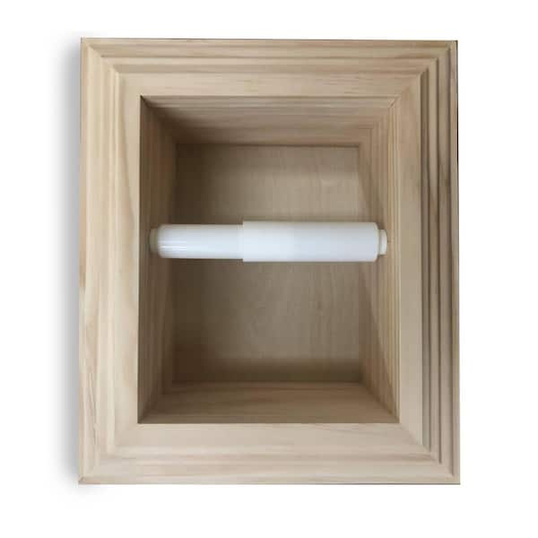 WG Wood Products Belvedere Recessed Toilet Paper Holder in Unfinished Solid Wood Double with Newport Frame with Ledge