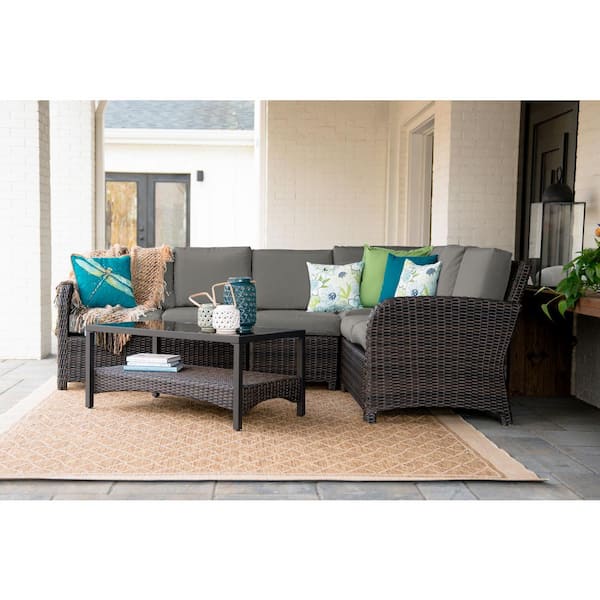 Leisure Made Jackson 5-Piece Wicker Outdoor Sectional Seating Set with Gray Polyester Cushions