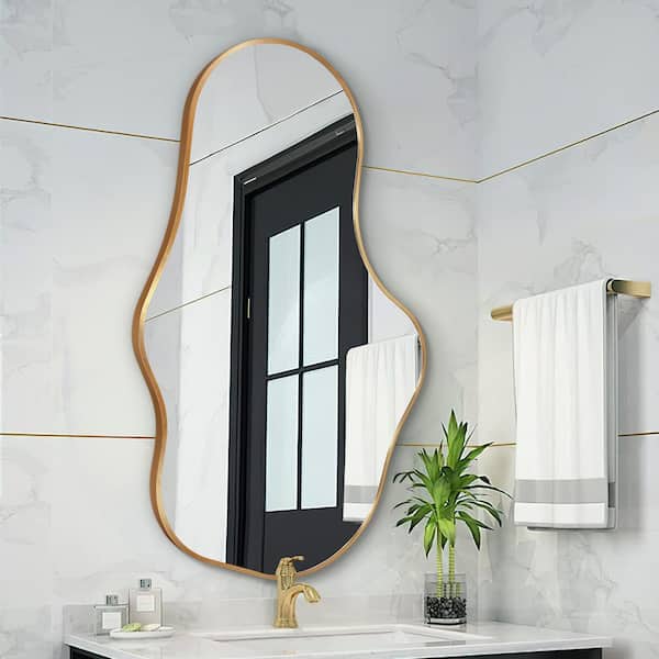 Hochwertiges 22 in. W. x 36 in. H Irregular Gold Aluminum Alloy Framed Asymmetrical Wall Mirror