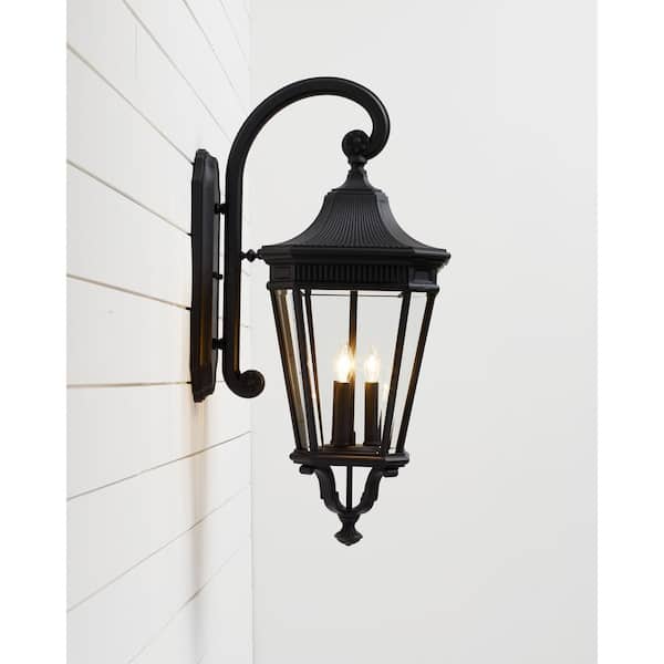 Cotswold Lane 3-Light Black Outdoor 30 in. Wall Lantern Sconce