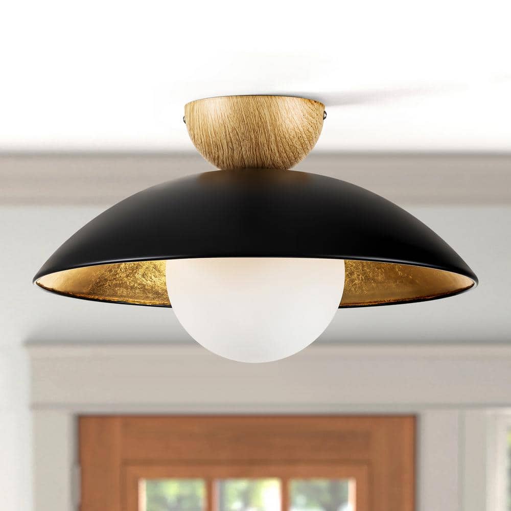 Dylan 14.56 in. 1-Light Matte Black with Brushed Gold Semi-Flush Mount Light price history on PriceWatchPro