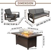 Aluminum Patio Conversation Set with Gray Cushions and 55.12 in Fire Pit Table Sofa Set - 2 Swivel plus 2 x 3 Seater