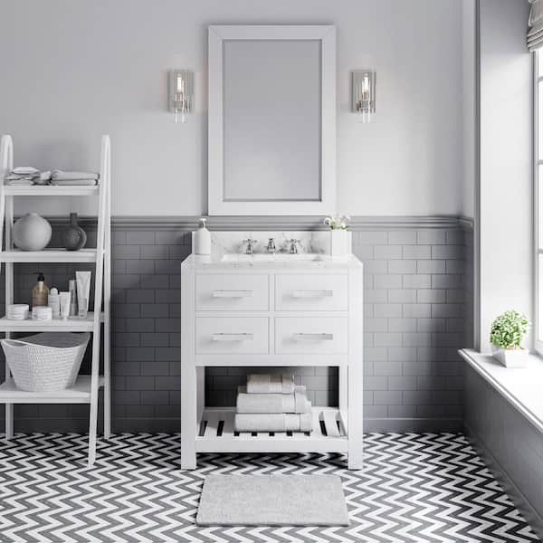 30 in. Vanity in Carrara White with Marble Vanity Top in Carrara White