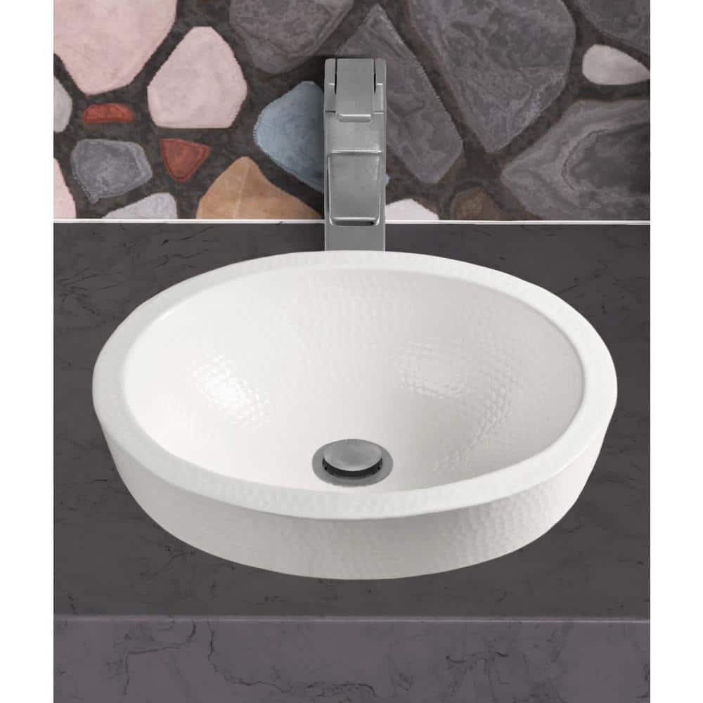 Classic White Hand Hammered Aluminum Oval Vessel Sink