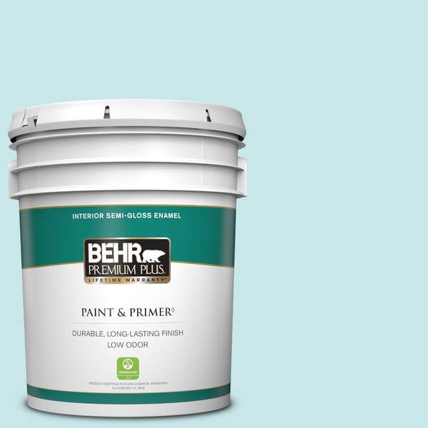 BEHR PREMIUM PLUS 5 gal. #M470-1 Snowmelt Semi-Gloss Enamel Low Odor Interior Paint & Primer