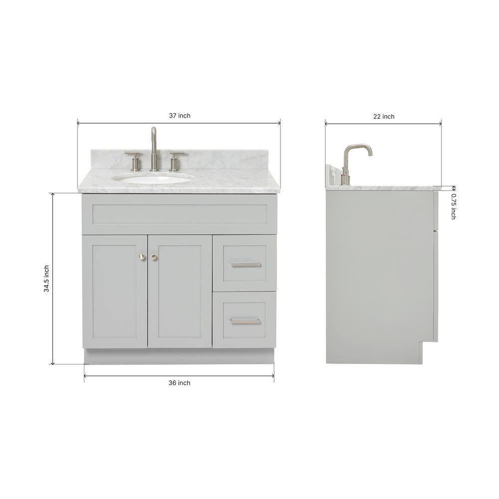 Hamlet 37" Grey Freestanding Single Sink Vanity with Carrara Marble Top