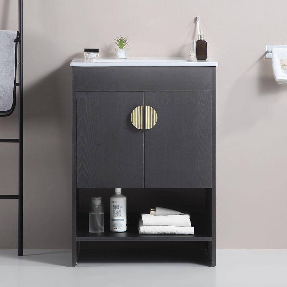 23.6 in. W x 18.3 in. D x 32.6 in. H Single Sink Freestanding Bath Vanity in Black with White Ceramic Top and Cabinet price history on PriceWatchPro