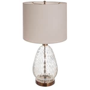 26 in. White Textured Glass Base Table Lamp with Cotton Drum Shade