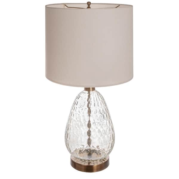 Storied Home 26 in. White Textured Glass Base Table Lamp with Cotton Drum Shade