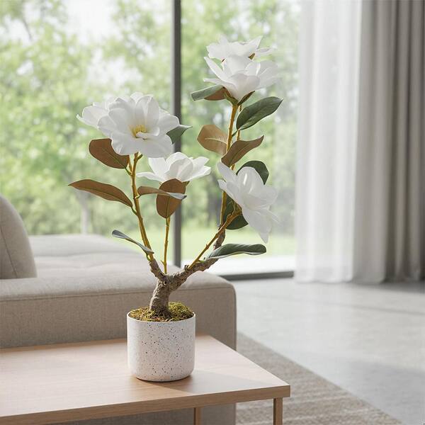 Gravee 23.6 in. Artificial Magnolia and Orchid Decorative Tree