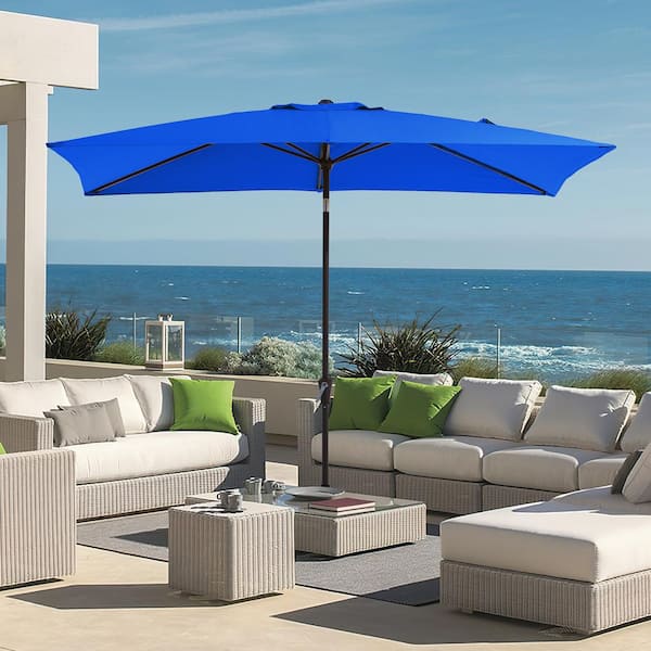JEAREY 6.5 ft. x 10 ft. Steel Market Tilt Patio Umbrella in Blue