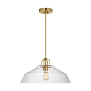 Payton 75-Watt 1-Light Satin Brass Medium Pendant Light with Clear Glass Shade and No Bulbs Included