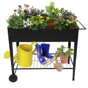 Alpine Corporation 34 in. Tall Indoor/Outdoor Wooden 2-Tier Plant ...