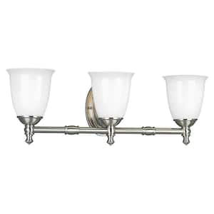 Victorian Collection 3-Light Brushed Nickel White Opal Glass Farmhouse Bath Vanity Light
