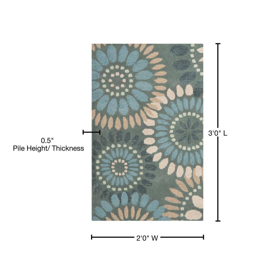 Blossom Bliss Hand-Tufted Blue Floral Wool Rug - 2' x 3'
