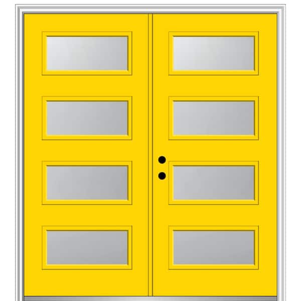 MMI Door 64 in. x 80 in. Celeste Right-Hand Inswing 4-Lite Frosted Painted Fiberglass Smooth Prehung Front Door 4-9/16 in. Frame