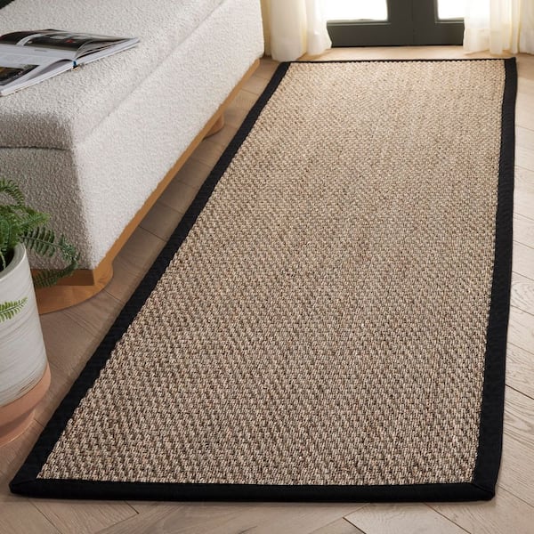 Natural Fiber 3 ft. x 9 ft. Natural/Black Border Runner Rug