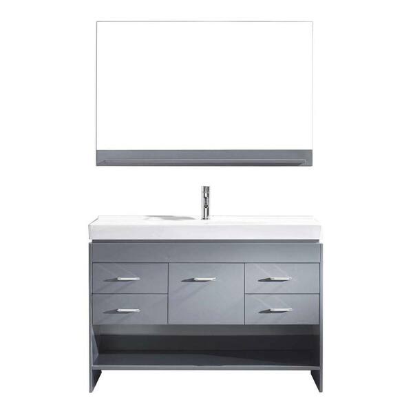 Virtu USA Gloria 48 in. W Bath Vanity in Gray with Ceramic Vanity Top in White Ceramic with Square Basin and Mirror