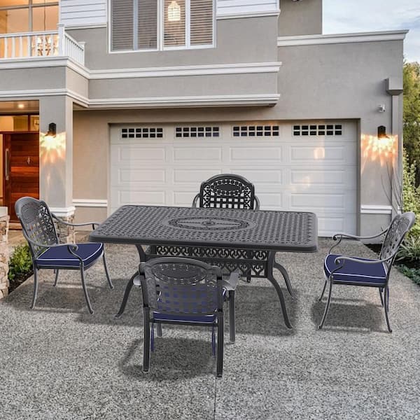 Willit Isabella Black 5-Piece Cast Aluminum Outdoor Dining Set with Rectangle Table and Dining Chairs and Random Color Cushion