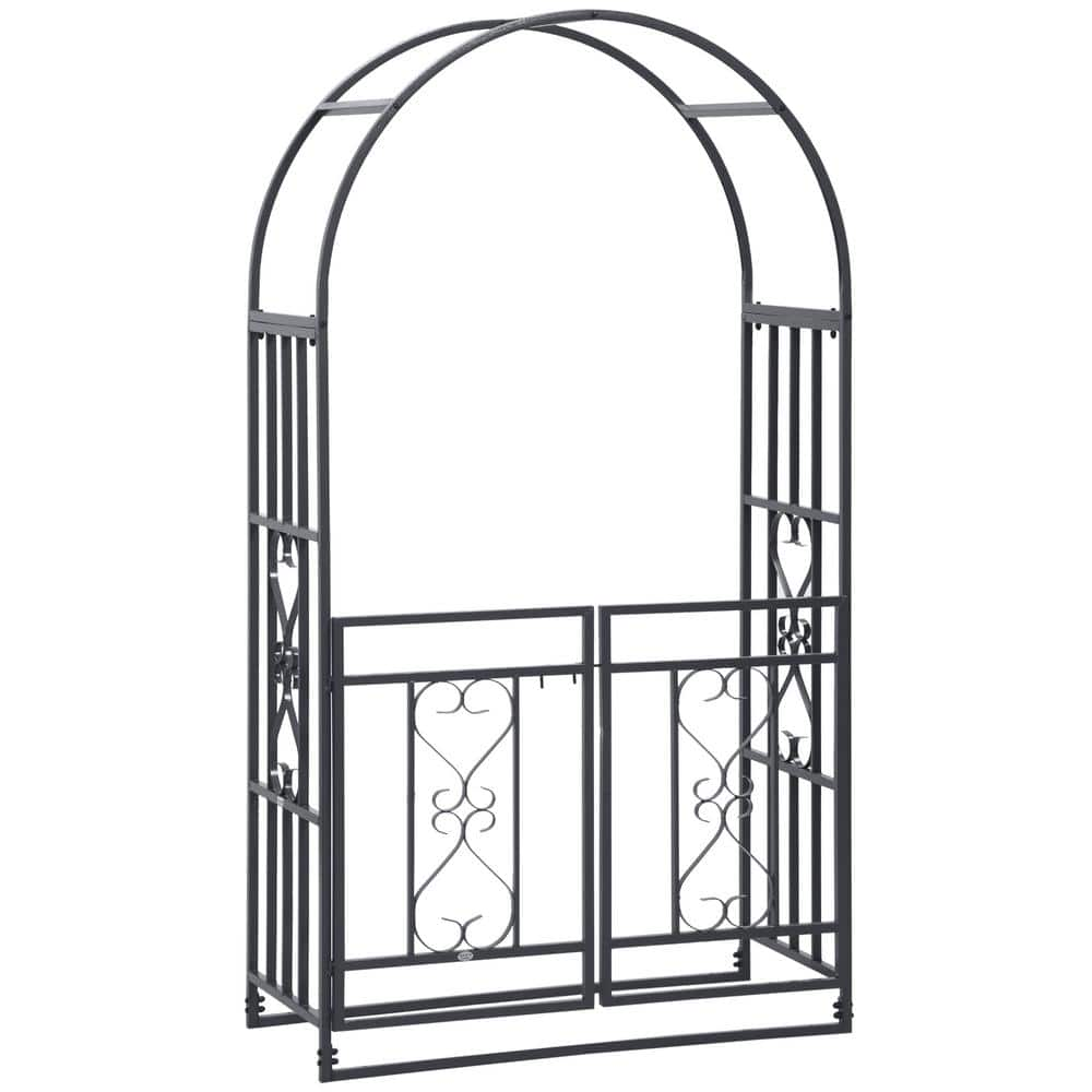 Tenleaf 45 in. x 81 in. Black Metal Garden Arch Arbor Trellis with ...