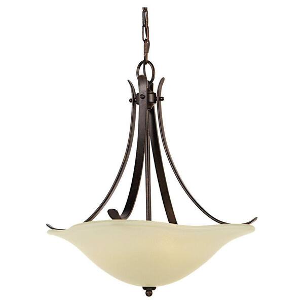 Generation Lighting Morningside 18 in. W 3-Light Grecian Bronze Uplight Chandelier with Cream Opal Etched Glass