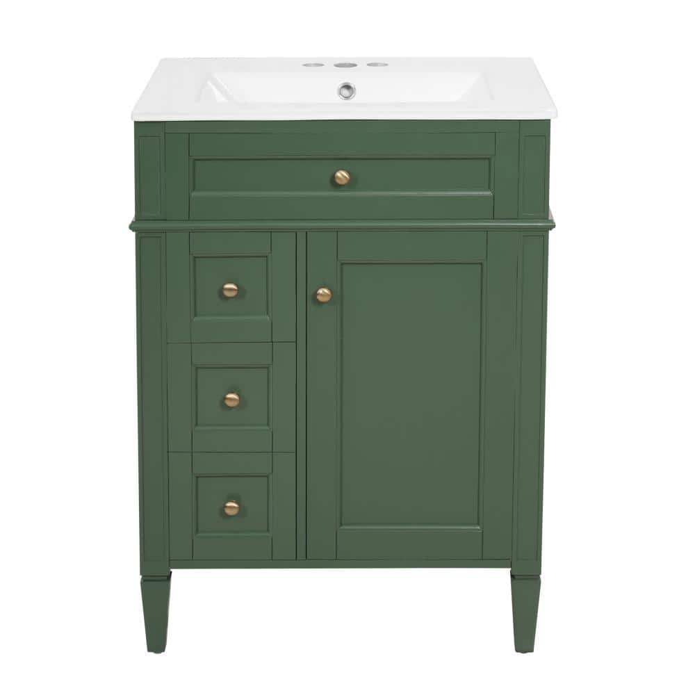24 in. W Green Freestanding Bath Vanity with White Ceramic Top Sink,2 Drawers and a Tip-out Drawer price history on PriceWatchPro
