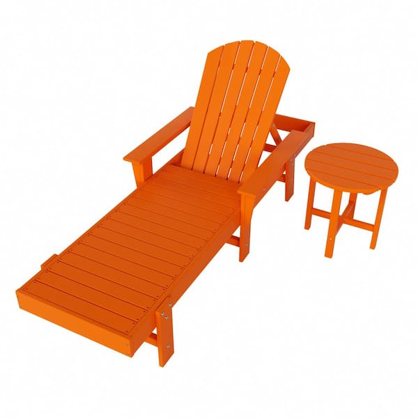 WESTIN OUTDOOR Altura 2-Piece Orange Classic Outdoor Patio Adjustable Back Adirondack Chaise Lounge Arm Chair and Round Side Table Set