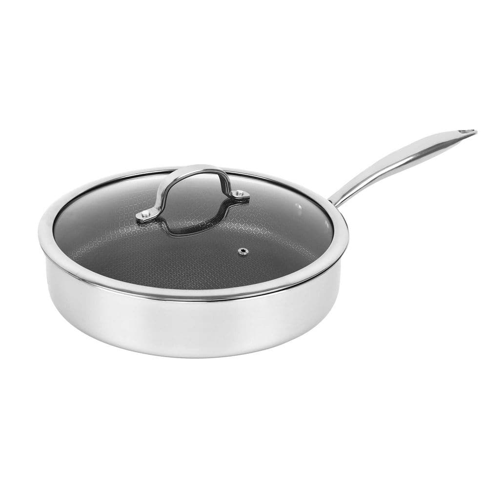 5 qt. 11 in. Hybrid Non-Stick Stainless Steel Deep Saute Pan with Glass Lid