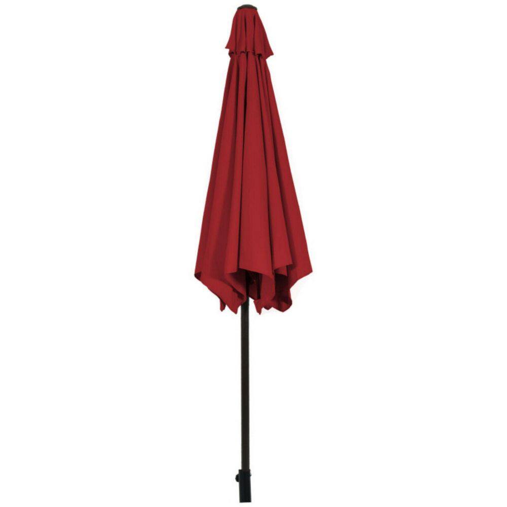 Red 9ft Steel Frame Outdoor Patio Umbrella with Crank