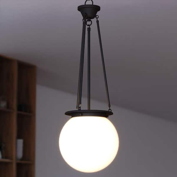 Kent 1-Light 11.75 in. Wide Matte Black Globe Mini Pendant with White Frosted Opal Glass Shade