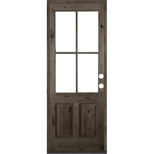 42 in. x 96 in. Knotty Alder Left-Hand/Inswing 4-Lite Clear Glass Black Stain Wood Prehung Front Door