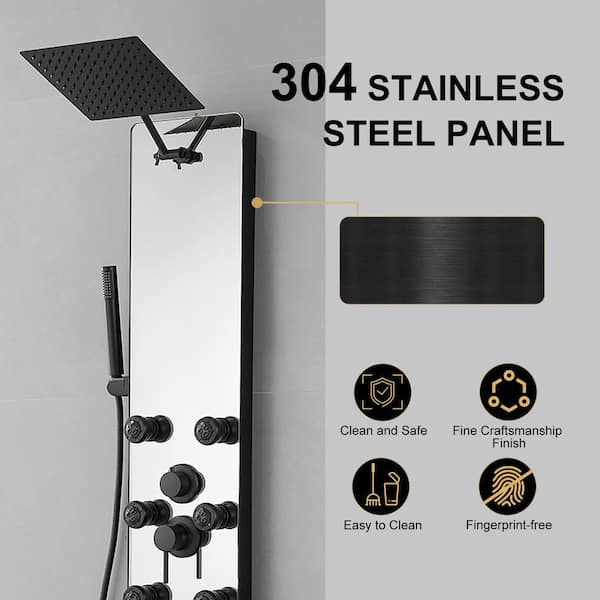 8-Jet Multifunction Shower Panel System with Adjustable Rainfall Shower Head and Handheld in Matte Black