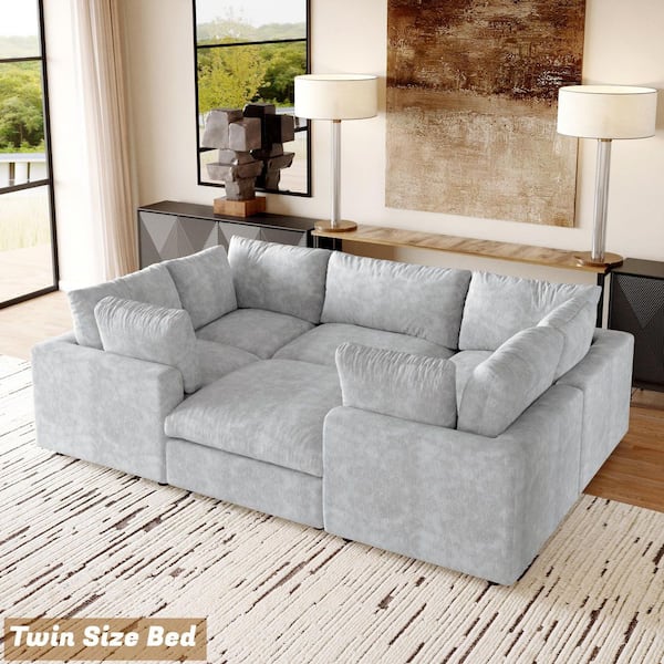 6-Piece Modular Gray Chenille Fabric Cloud Sectional Sofa Living Room Set with Washable Covers, Ottoman, Pine Wood Frame