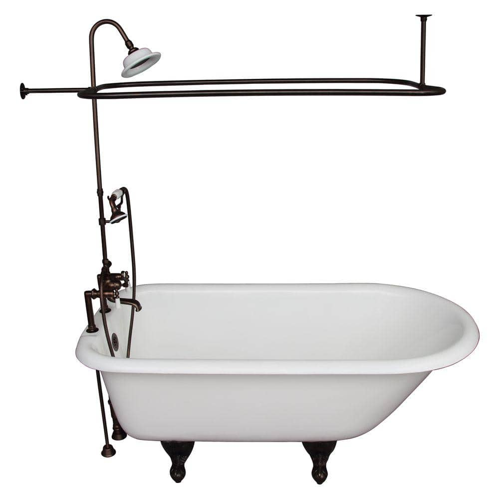 Barclay Products 5 ft. Cast Iron Ball and Claw Feet Roll Top Tub in White with Oil Rubbed Bronze