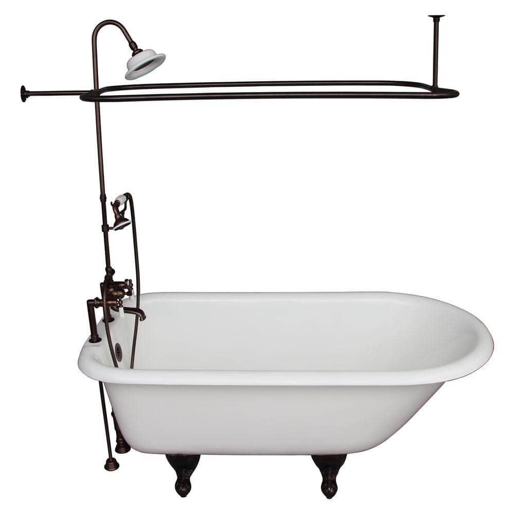 5.6 ft. Cast Iron Ball and Claw Feet Roll Top Tub in White with Oil Rubbed 