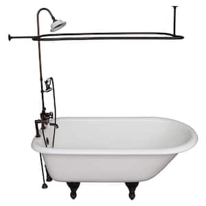 5.6 ft. Cast Iron Ball and Claw Feet Roll Top Tub in White with Oil Rubbed Bronze Accessories