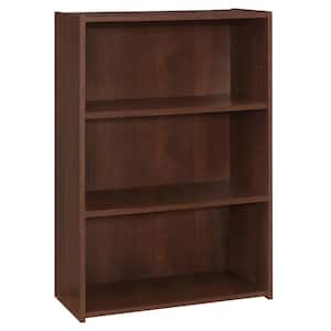 35.5 in. Cherry Faux Wood 3-shelf Standard Bookcase with Adjustable Shelves