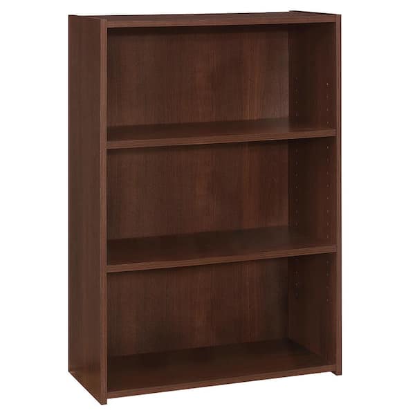 Unbranded 35.5 in. Cherry Faux Wood 3-shelf Standard Bookcase with Adjustable Shelves