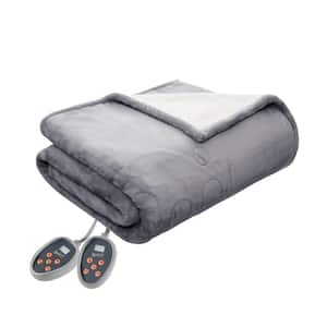 Heated Plush to Berber Grey Polyester Twin Electric Blanket