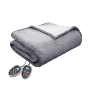 Heated Plush to Berber Grey Polyester Queen Electric Blanket