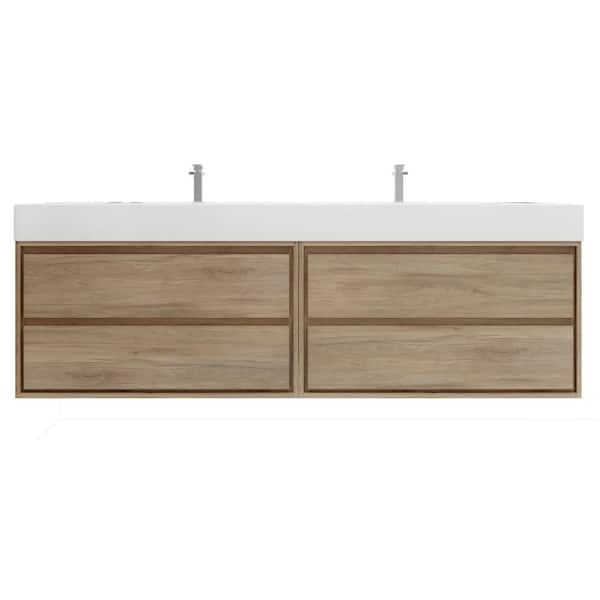 Saggie 84 in. W x 20 in. D x 28 in. H Double Sink Floating Bath Double Vanity in White Oak with White Acrylic Top
