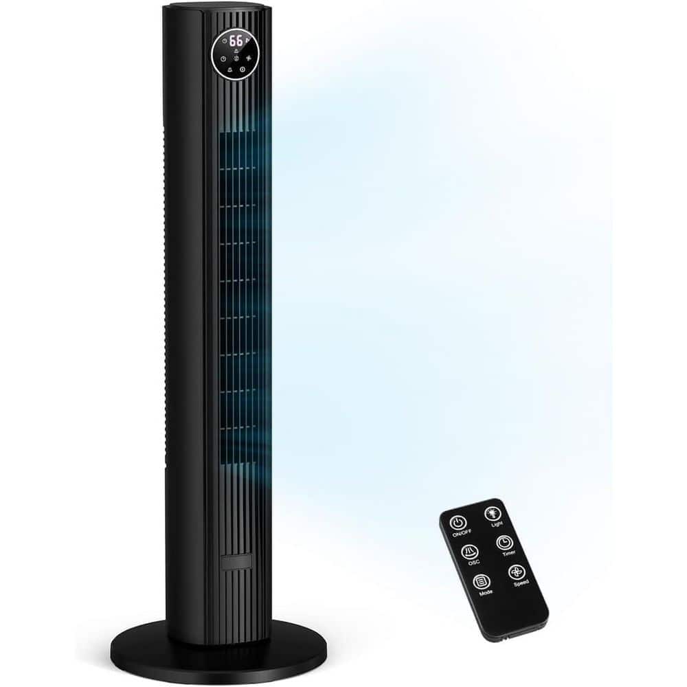 35.43 in. 3-Speed 85° Oscillating Tower Fan with 12 H Timer, Remote, LED display in Black price history on PriceWatchPro