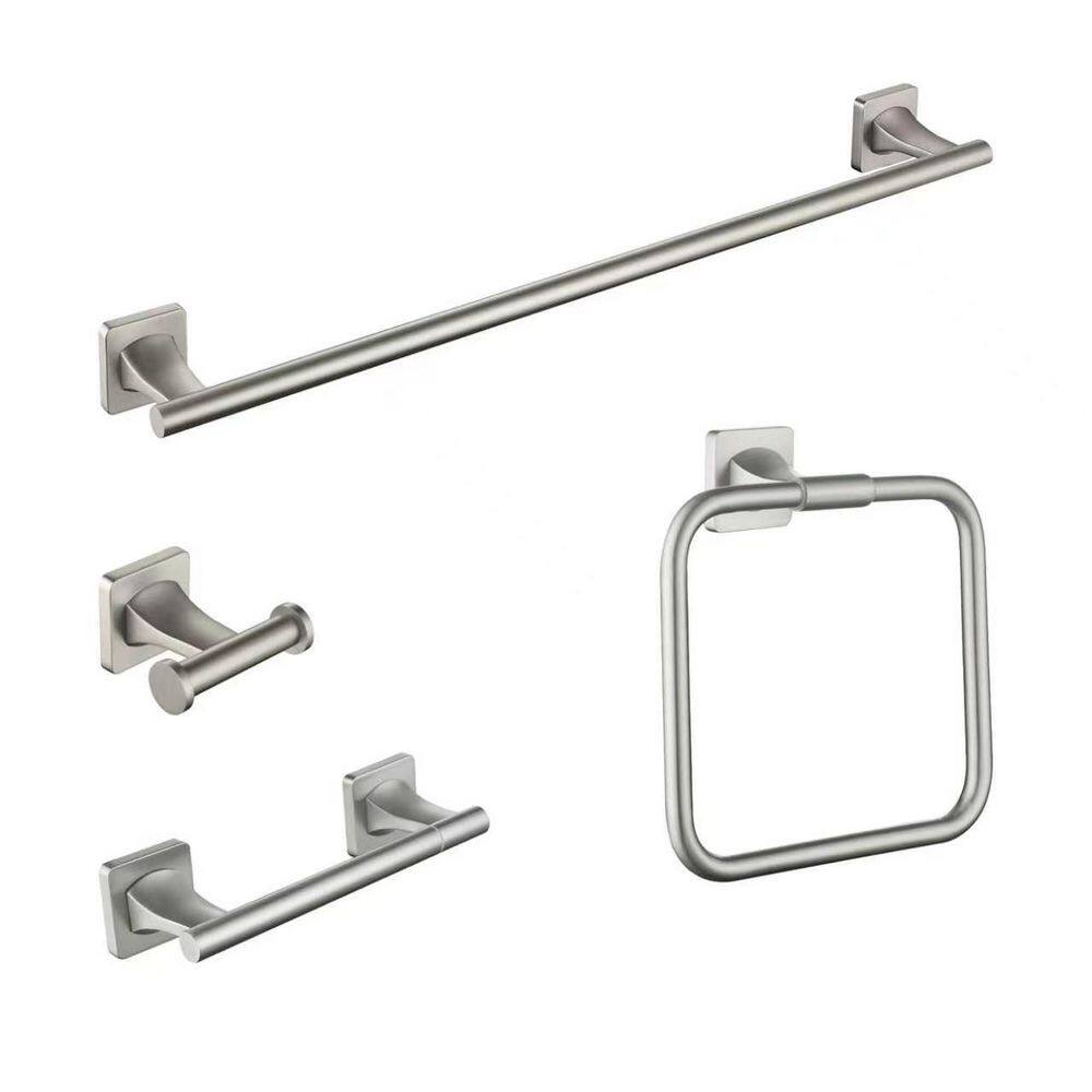 4-Piece Bath Hardware Set with 24 in. Towel Bar Toilet Paper Holder Towel Hook Towel Ring in Satin Nickel price history on PriceWatchPro