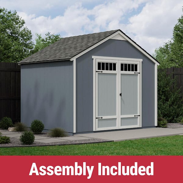 Professionally Assembled Kennesaw 10 ft. W x 8 ft. D Outdoor Wood Storage Shed -Driftwood Shingles (80 sq. ft.)