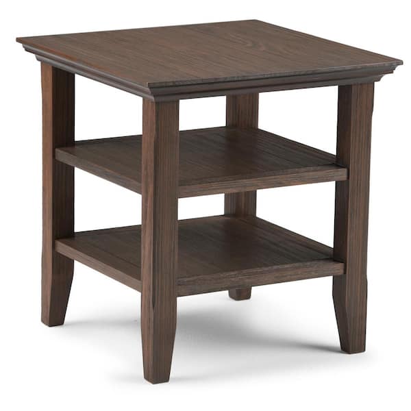 Simpli Home Acadian Solid Wood 19 in. Wide Square Transitional End Table in Farmhouse Brown