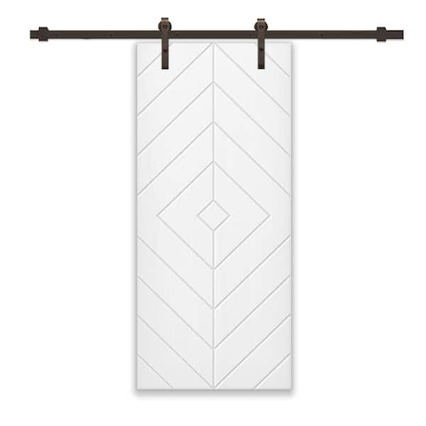 CALHOME Diamond 30 in. x 84 in. Fully Assembled White Painted MDF Modern Sliding Barn Door with Hardware Kit