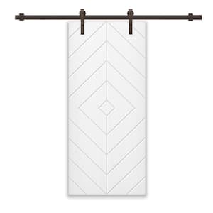 Diamond 42 in. x 84 in. Fully Assembled White Stained MDF Modern Sliding Barn Door with Hardware Kit