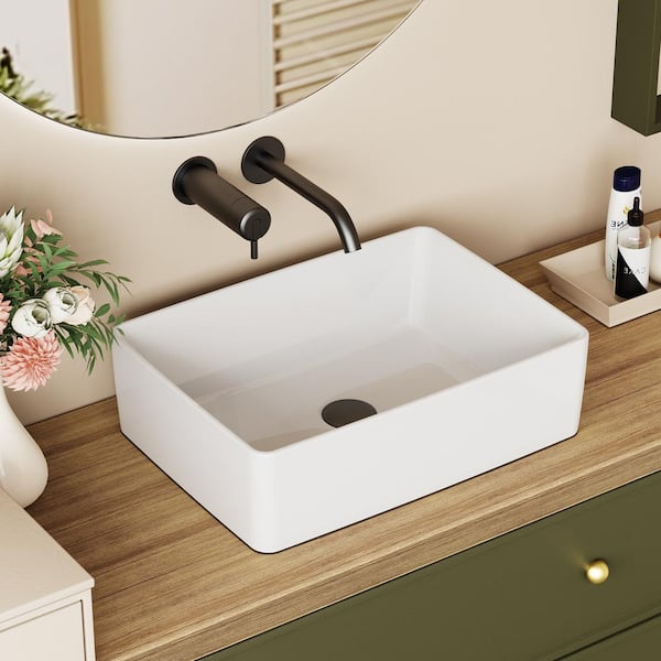 yulika Rectangular Sink 14.5 in. Bathroom Sink Ceramic Vessel Sink Bathroom Sink Modern in White