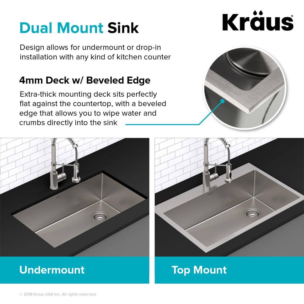 Kraus 33" Satin Stainless Steel Double Bowl Drop-In Kitchen Sink